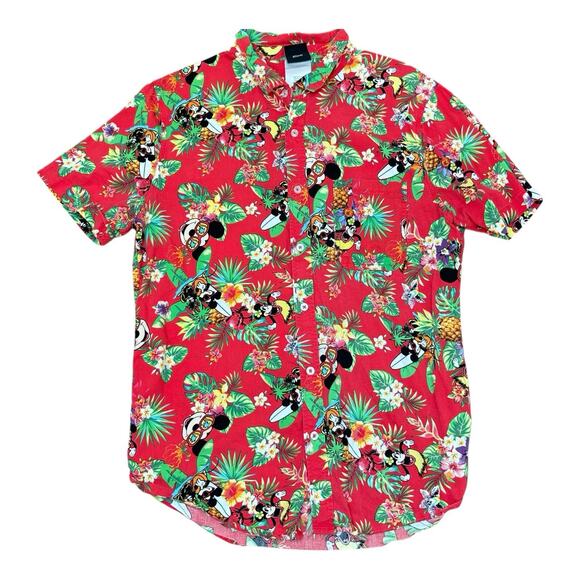 Disney Hawaiian Shirt Men's Size Large Mickey Minnie Mouse Red Short Sleeve - Picture 3 of 7